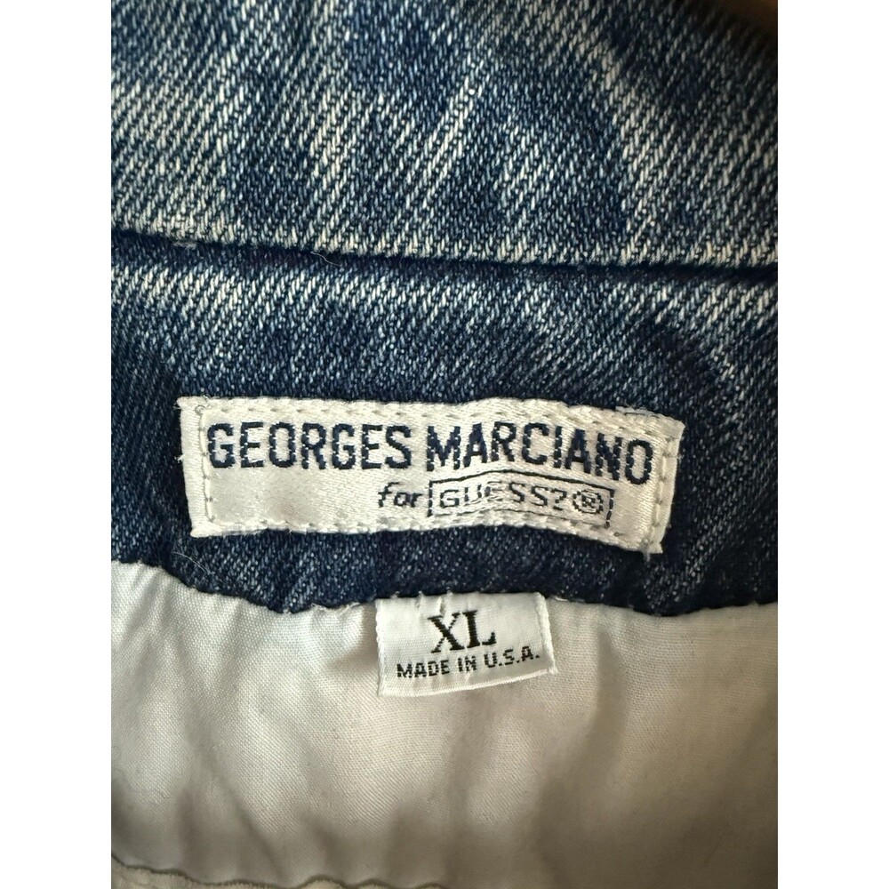 Guess Georges Marciano Vintage 1980s Unisex Denim Bomber Jacket XL Marty McFly - Picture 9 of 16